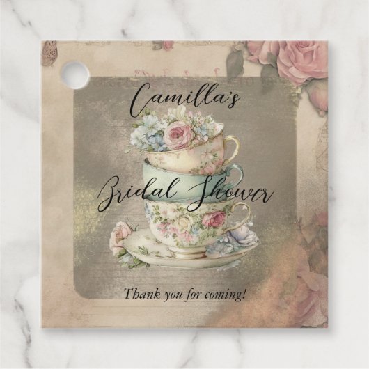 Gestapelde bloemencups Ephemera Vrijgezellenfeest Bedankjes Labels (Voorkant)