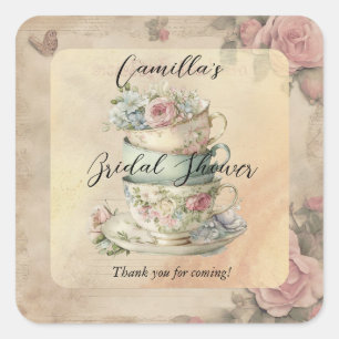 Gestapelde bloemencups Ephemera Vrijgezellenfeest Vierkante Sticker