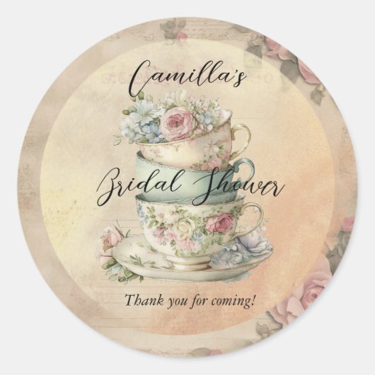 Gestapelde Bloemenschoteltjes Bruiloftsshower Ronde Sticker (Voorkant)