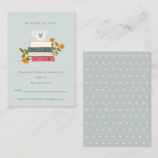 Gestapelde boeken, Baby shower met turnpapier Informatiekaartje (Voorkant / Achterkant)