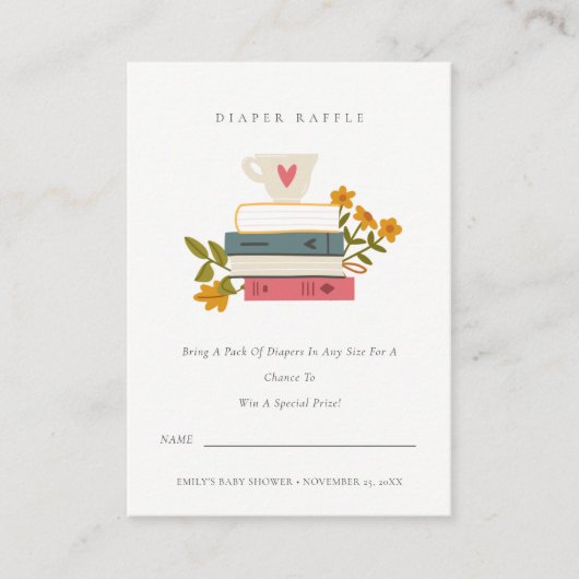 Gestapelde boeken, Baby shower met turnpapier Informatiekaartje (Voorkant)