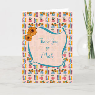 Gestapelde Boeken met Bloemenvaas en Koffie Mok Bedankkaart