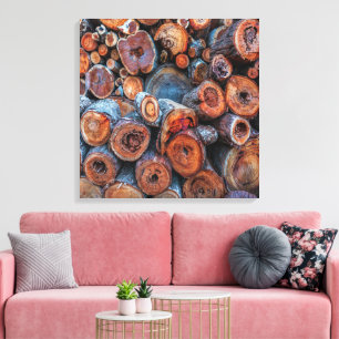 Gestapelde Boomstam Houtblokken Patroon Foto Canvas Afdruk