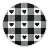 Gestapelde buffels zwart-wit hartpatroon keramische knop (Voorkant)