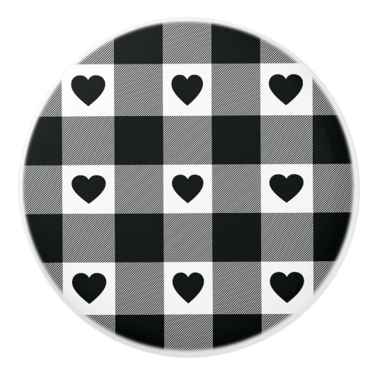 Gestapelde buffels zwart-wit hartpatroon keramische knop (Voorkant)
