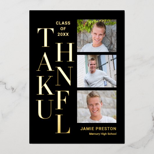 Gestapelde Charm Folie Afstuderen Foto bedankt kaa Folie Uitnodiging (Voorkant)