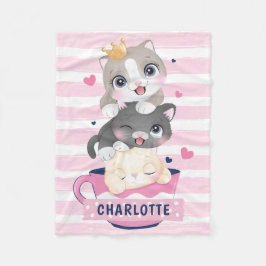 Gestapelde Cute Cartoon katten roze gedempte strep Fleece Deken