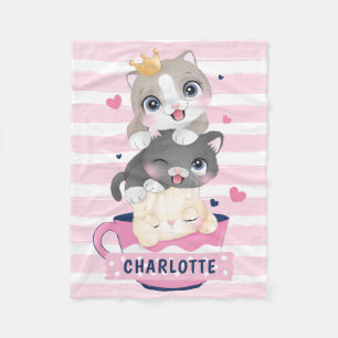Gestapelde Cute Cartoon katten roze gedempte strep Fleece Deken