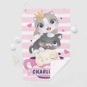 Gestapelde Cute Cartoon katten roze gedempte strep Golfhanddoek (Insitu)