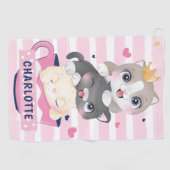 Gestapelde Cute Cartoon katten roze gedempte strep Golfhanddoek (Horizontaal)