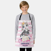 Gestapelde Cute Cartoon katten roze gedempte strep Schort (Gedragen)