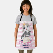 Gestapelde Cute Cartoon katten roze gedempte strep Schort (Insitu)