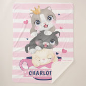 Gestapelde Cute Cartoon katten roze gedempte strep Sherpa Deken (Voorkant)