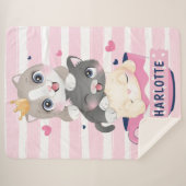 Gestapelde Cute Cartoon katten roze gedempte strep Sherpa Deken (Voorkant (horizontaal))
