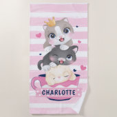 Gestapelde Cute Cartoon katten roze gedempte strep Strandlaken (Voorkant)