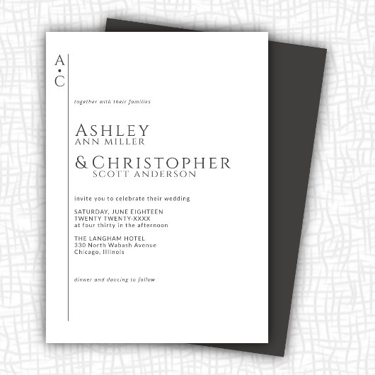 Gestapelde donkere leisteen monogram bruiloft kaart