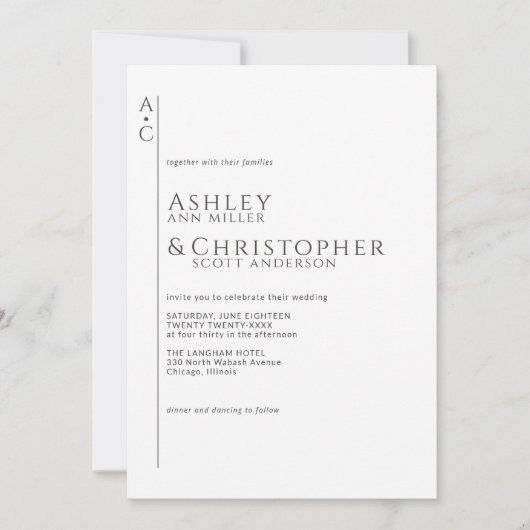 Gestapelde donkere leisteen monogram foto bruiloft kaart (Voorkant)