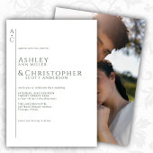 Gestapelde donkere leisteen monogram foto bruiloft kaart