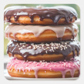 Gestapelde donuts vierkante sticker (Voorkant)