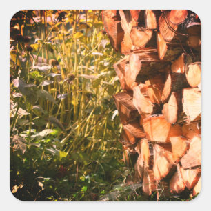 Gestapelde Firewood-Natuur Vierkante Sticker