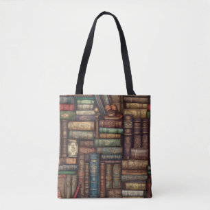 Gestapelde gebonden  boeken op bibliotheekboekenpl tote bag