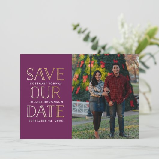 Gestapelde goudfoto Opslaan datum Save The Date (Staand voorkant)