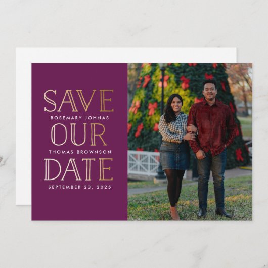 Gestapelde goudfoto Opslaan datum Save The Date (Voorkant / Achterkant)