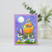 GESTAPELDE HALLOWEEN KONIJNTJES, SNOEPMAÏS, KLEURR FEESTDAGENKAART (Staand voorkant)