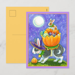 GESTAPELDE HALLOWEEN KONIJNTJES, SNOEPMAÏS, KLEURR FEESTDAGENKAART