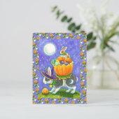 GESTAPELDE HALLOWEEN KONIJNTJES, SNOEPMAÏS, KLEURR FEESTDAGENKAART (Staand voorkant)