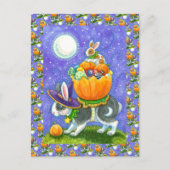 GESTAPELDE HALLOWEEN KONIJNTJES, SNOEPMAÏS, KLEURR FEESTDAGENKAART (Voorkant)