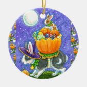 GESTAPELDE HALLOWEEN KONIJNTJES, SNOEPMAÏS, KLEURR KERAMISCH ORNAMENT (Voorkant)