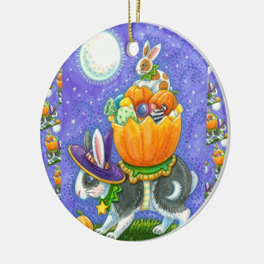 GESTAPELDE HALLOWEEN KONIJNTJES, SNOEPMAÏS, KLEURR KERAMISCH ORNAMENT (Links)
