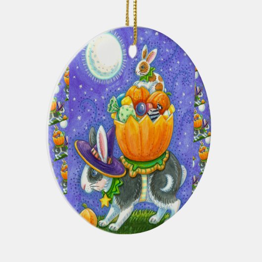 GESTAPELDE HALLOWEEN KONIJNTJES, SNOEPMAÏS, KLEURR KERAMISCH ORNAMENT (Rechts)