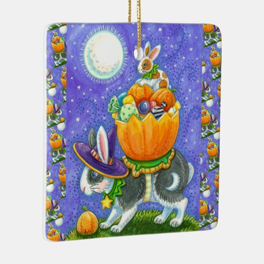 GESTAPELDE HALLOWEEN KONIJNTJES, SNOEPMAÏS, KLEURR KERAMISCH ORNAMENT (Rechts)