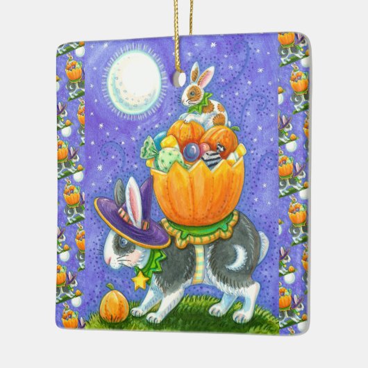 GESTAPELDE HALLOWEEN KONIJNTJES, SNOEPMAÏS, KLEURR KERAMISCH ORNAMENT (Links)