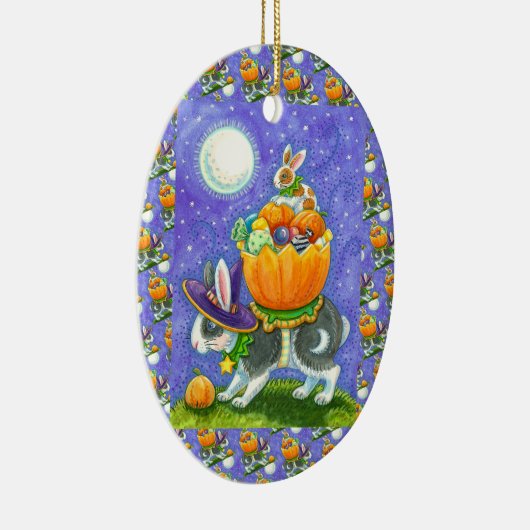 GESTAPELDE HALLOWEEN KONIJNTJES, SNOEPMAÏS, KLEURR KERAMISCH ORNAMENT (Rechts)