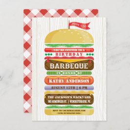 Gestapelde hamburger Birthday BBQ Woodgrain Kaart
