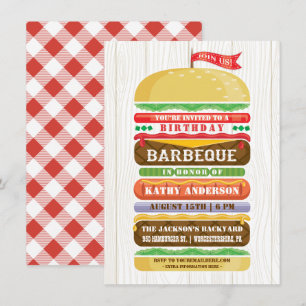 Gestapelde hamburger Birthday BBQ Woodgrain Kaart