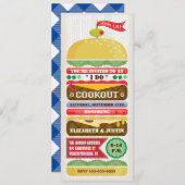 Gestapelde Hamburger Cookout Invitation / Blue Bac Kaart (Voorkant / Achterkant)