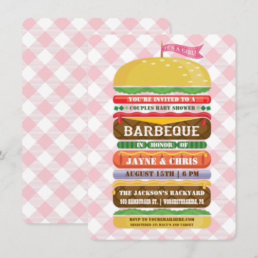 Gestapelde hamburger Girl Baby shower Barbecue Kaart (Voorkant / Achterkant)