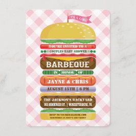 Gestapelde Hamburger Meisje Baby Shower Barbecue Kaart