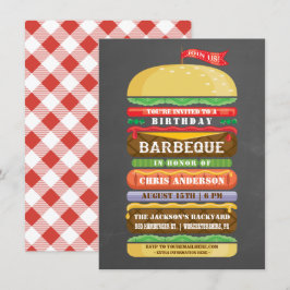 Gestapelde hamburger verjaardag BBQ krijtbord Kaart