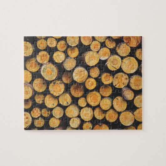 Gestapelde houten boomstammen legpuzzel (Horizontaal)