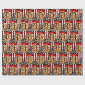 Gestapelde kartonnen dozen door een rode deur cadeaupapier (Vlak)