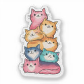 Gestapelde Katten Aquarel Kunst Mooie Sticker (Voorkant)