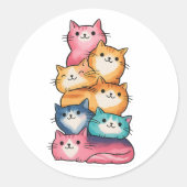 Gestapelde Katten Aquarel Kunst Mooie Sticker (Voorkant)