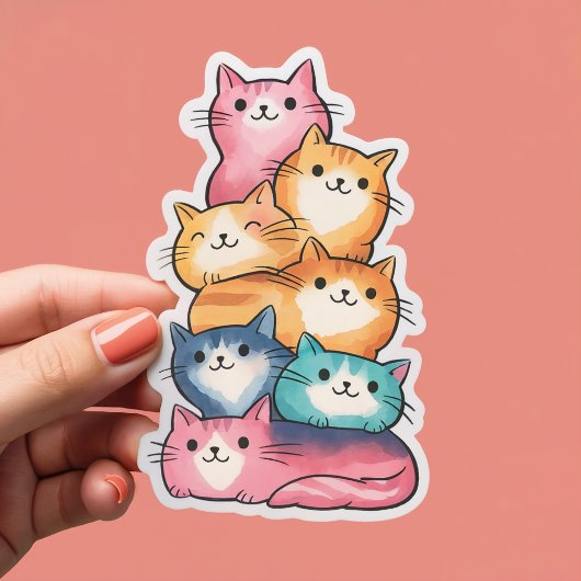 Gestapelde Katten Aquarel Kunst Mooie Sticker