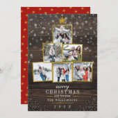 Gestapelde kerstboom | Rustisch hout en sneeuw Feestdagenkaart (Voorkant / Achterkant)