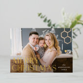 Gestapelde kerstfoto Gold Folie Feestdagenkaart (Staand Voorkant)